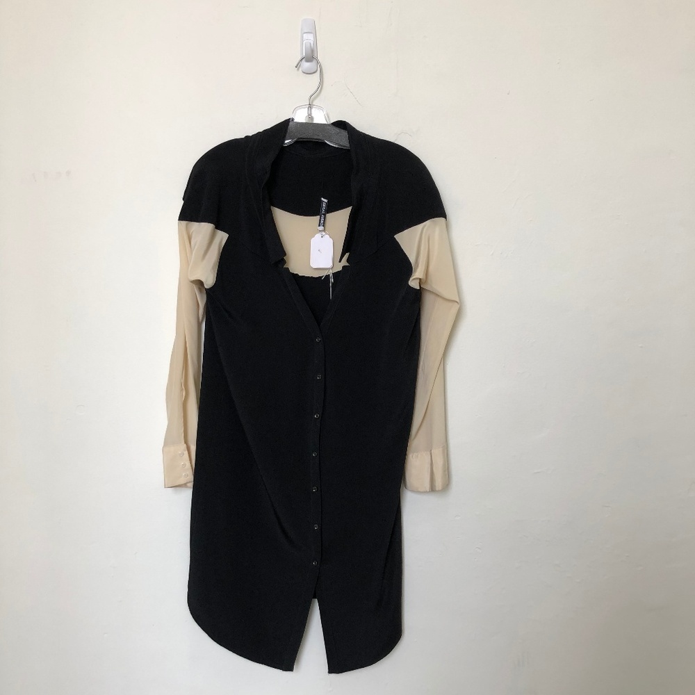 Long Sleeve Button Down Blouse With Cream Sleeves